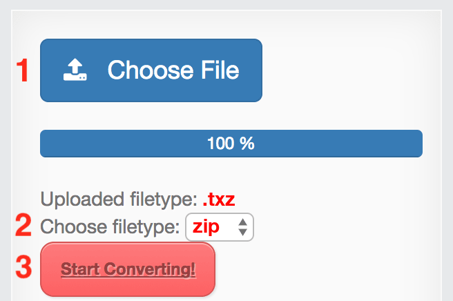 How to convert TXZ files online to ZIP